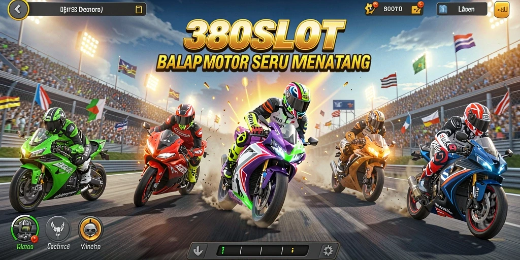 Tampilan gameplay yang mendebarkan dalam 380SLOT dengan balap motor yang seru.