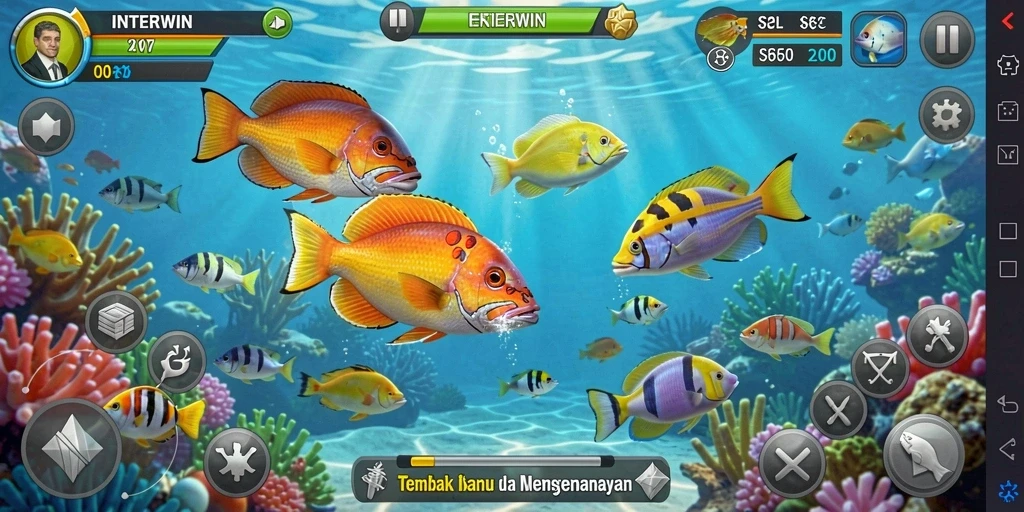 Screenshot gameplay INTERWIN yang menampilkan aksi tembak ikan yang seru.