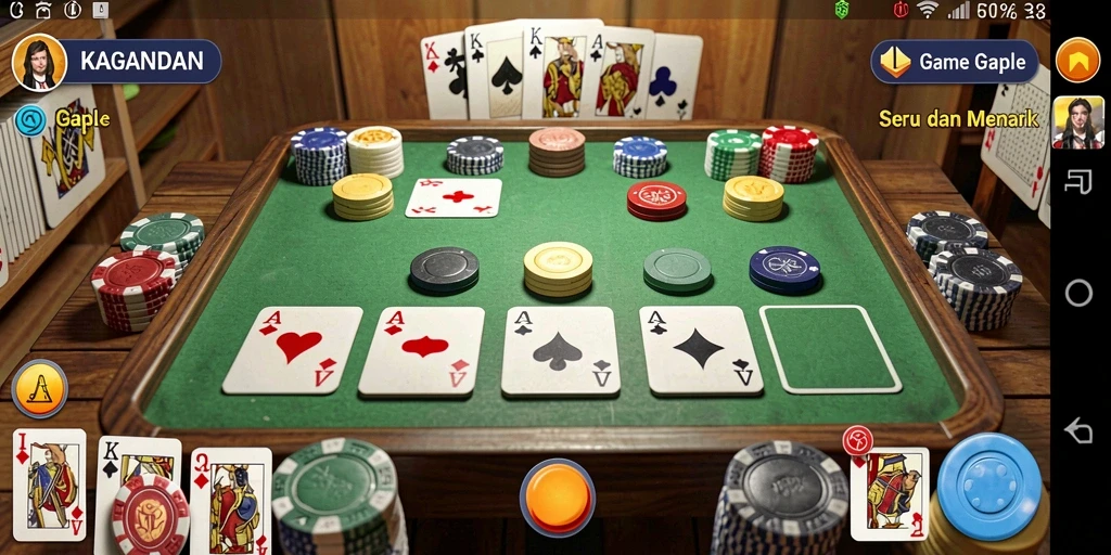 Screenshot gameplay KAGANDAN menampilkan suasana seru permainan Gaple.