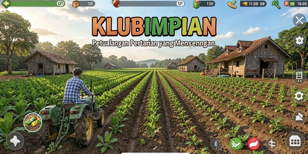 Tampilan menarik dari gameplay <strong>KLUBIMPIAN</strong> yang penuh warna dan tantangan pertanian.