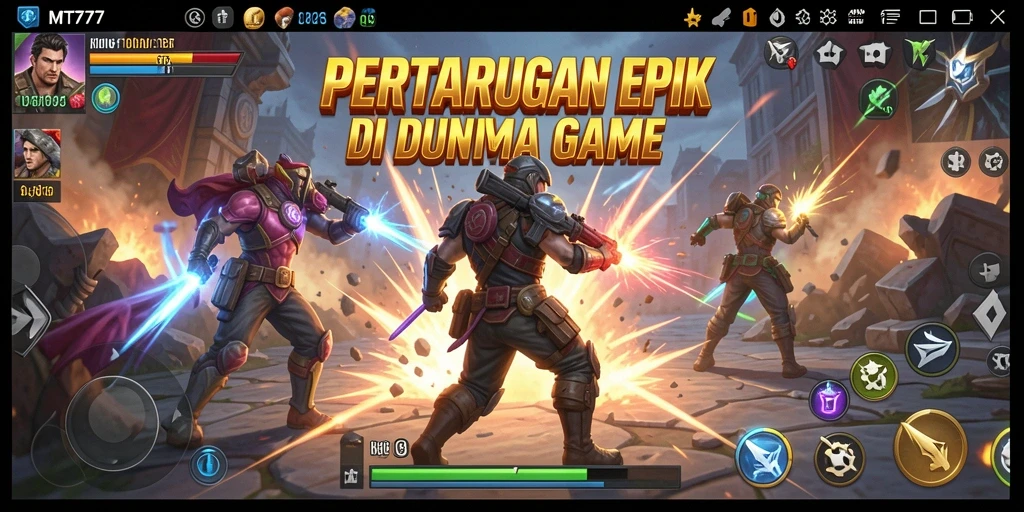 Tampilan gameplay seru dari MT777 saat bertarung dengan karakter unik.