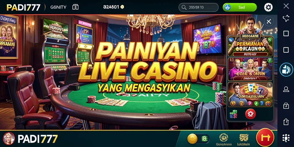 Screenshot gameplay PADI777 menampilkan dealer langsung dan pemain lainnya.