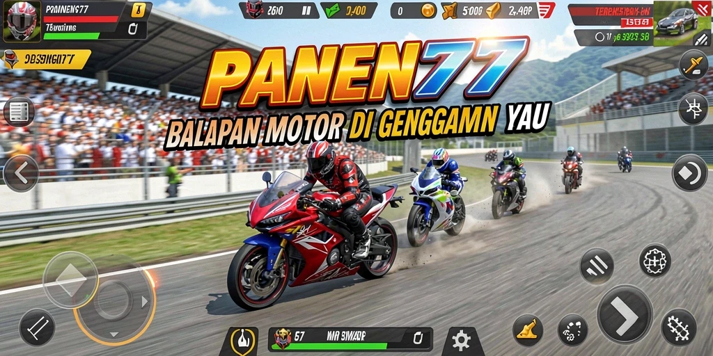 Gameplay seru dari PANEN77 yang menampilkan adu kecepatan balapan motor.