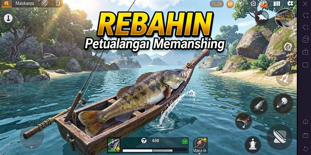 Gameplay seru di REBAHIN dengan aktivitas memancing yang mendebarkan.