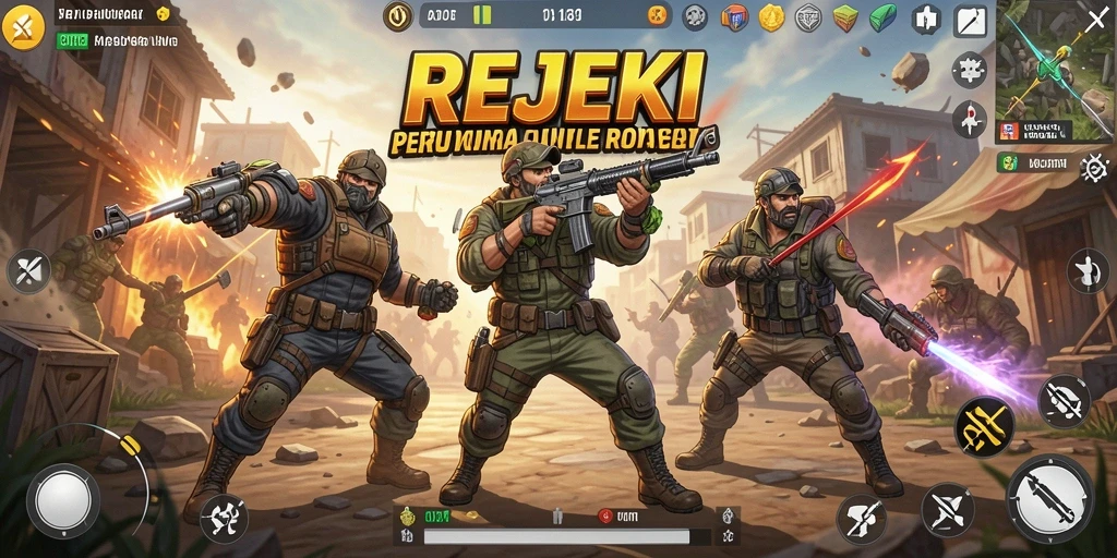 Tangkapan layar gameplay <strong>REJEKI</strong> yang memperlihatkan aksi seru dalam mode Battle Royale.