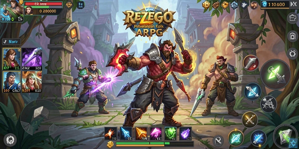 Tampilan gameplay REZEGO yang mendebarkan di dunia ARPG.