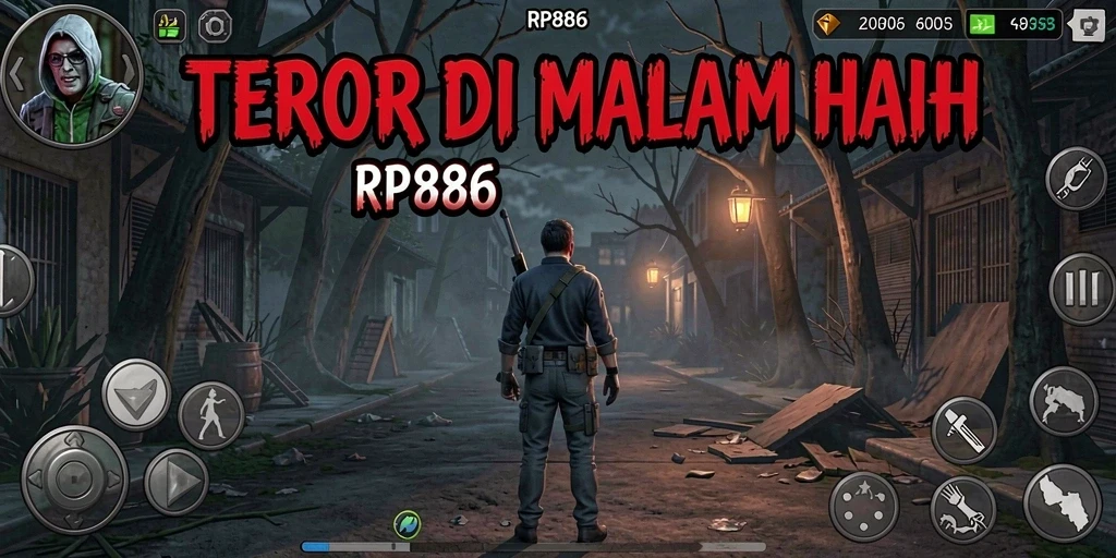 Screenshot gameplay RP886 menampilkan suasana mencekam dan elemen horor.