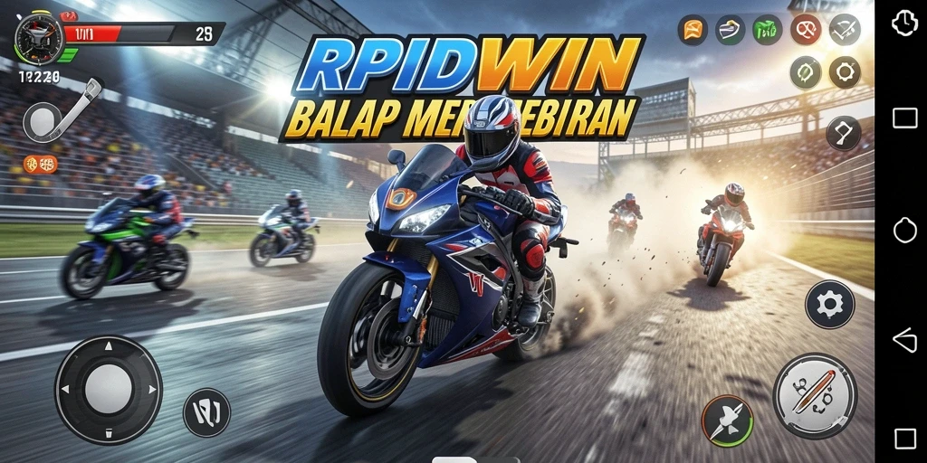 Gameplay RPIDWIN yang mendebarkan dengan balapan motor yang intens.