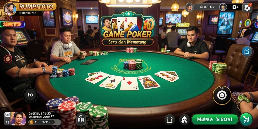 Screenshot gameplay RUMPITOTO menampilkan momen seru bermain poker.