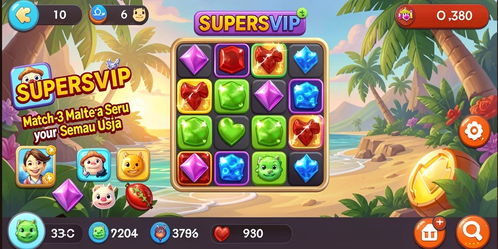 Gameplay SUPERSVIP dengan kombinasi menakjubkan di papan permainan.