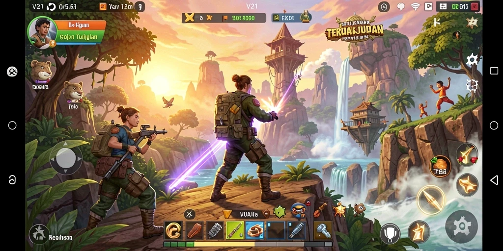 Tampilan gameplay menarik dari V21 di dunia terbuka.